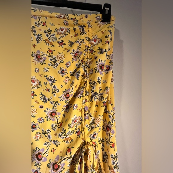MAX STUDIO YELLOW COTTAGECORE FLORAL CINCHED TIE SIDE ZIP SKIRT MED PREOWNED - Picture 7 of 10